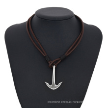 Colar-00265 XP moda jóias de aço inoxidável de couro simples design âncora colar para homens